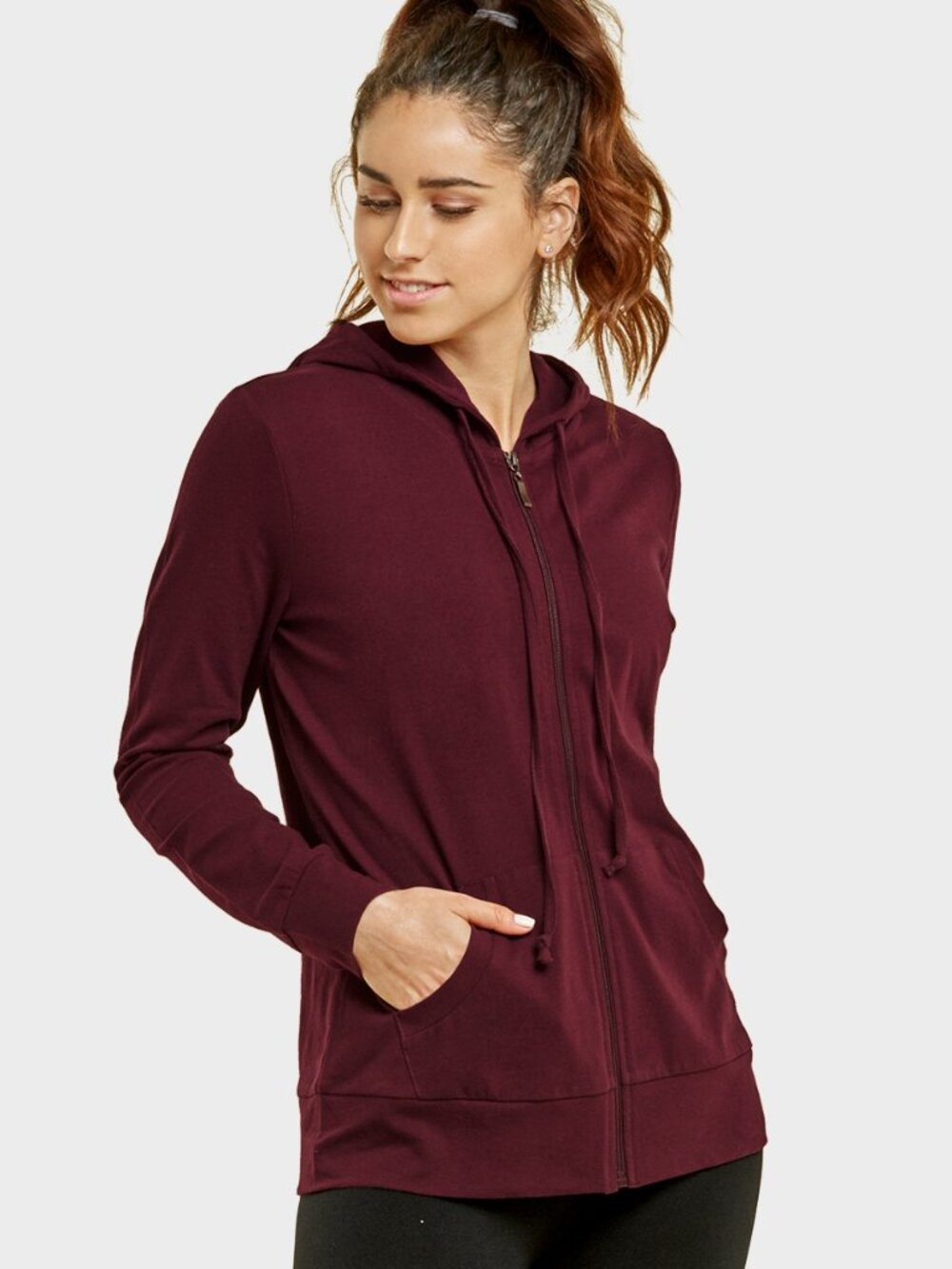$10 SALE Women's Cotton Lightweight Zip Up Hoodie Sweater HDC7000 Burgundy